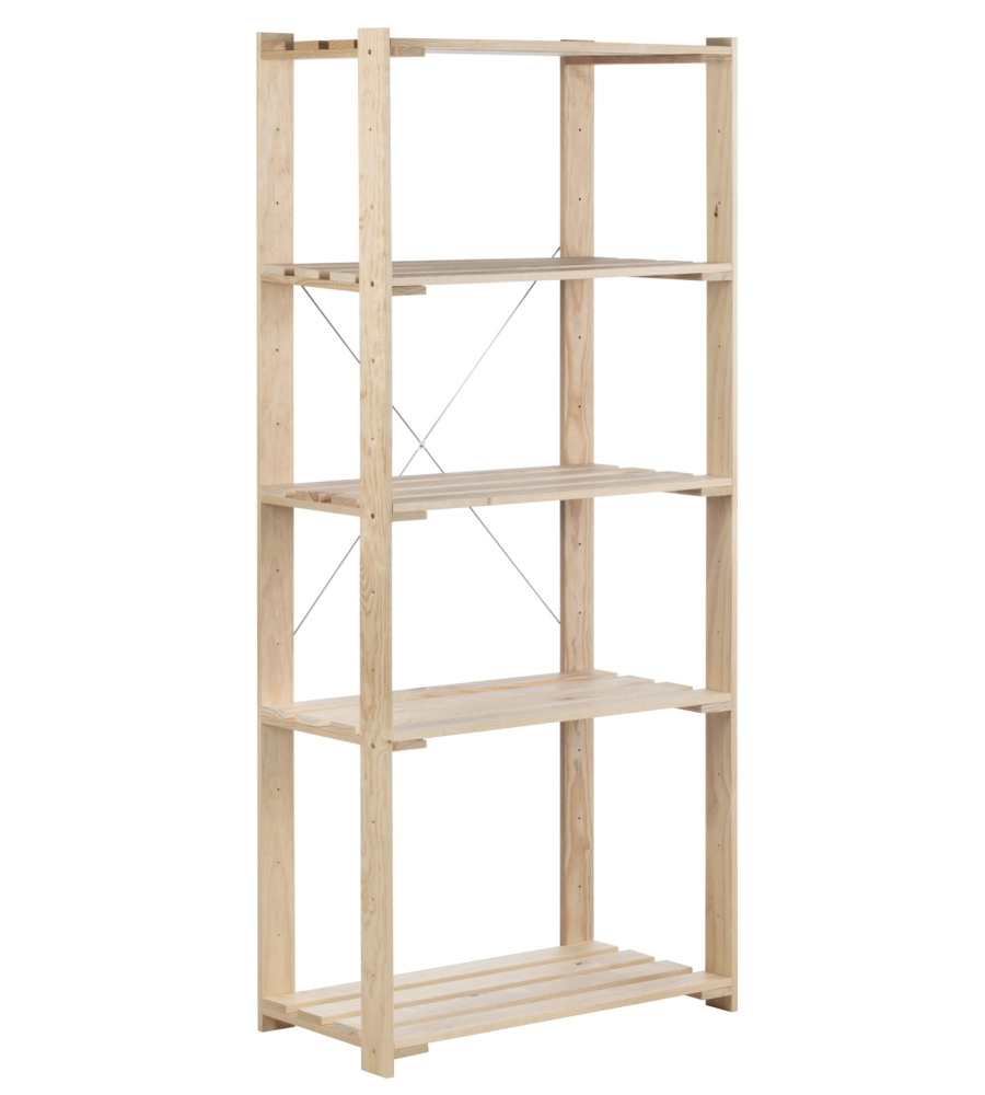 Scaffale "nova" con 5 piani regolabili in legno di pino, 76,5x38,5x174,5 cm